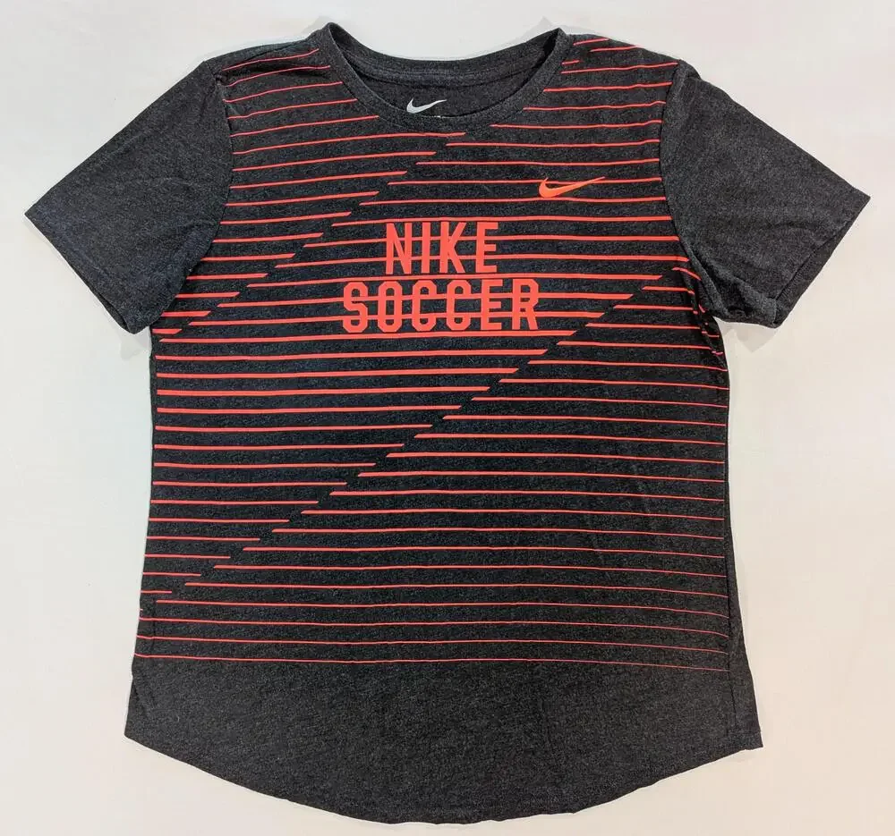 Nike Shirt Youth L Gray Dri-FIT Soccer Striped The Nike Tee Crew Neck Athletic